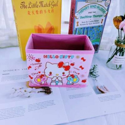 {M'SIA STOCK} Cartoon Desktop Stationery Organizer Storage Box Foldable Non-woven Decoration 卡通PU收纳包化妆品多功能储物盒杂物整理收纳盒