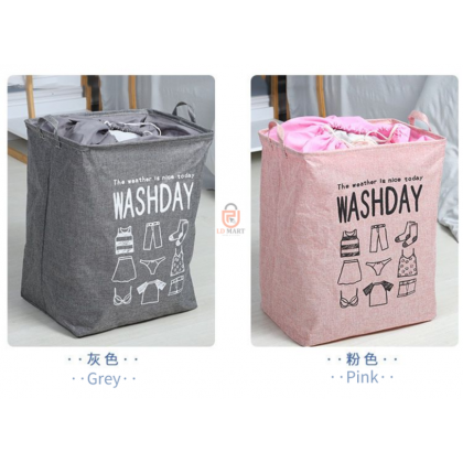 {M'SIA STOCK} Washday Laundry Basket Large Storage Box Clothes Storage Bag 棉麻防水大容量脏衣篮收纳筐 Bakul Dobi Bakul Baju