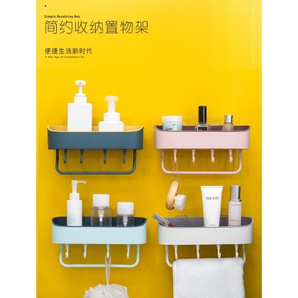 {M'SIA STOCK} Bathroom Rack Wall Mounted Plastic Kitchen Storage Bathroom Shower Storage Shelf Hook Seamless 壁挂式浴室厨房置物架 {M'SIA STOCK} Bathroom Rack Wall Mounted Plastic Kitchen Storage Bathroom Shower Storage Shelf Hook Seamless 壁挂式浴室厨房置物架