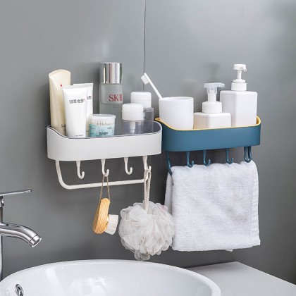 {M'SIA STOCK} Bathroom Rack Wall Mounted Plastic Kitchen Storage Bathroom Shower Storage Shelf Hook Seamless 壁挂式浴室厨房置物架 {M'SIA STOCK} Bathroom Rack Wall Mounted Plastic Kitchen Storage Bathroom Shower Storage Shelf Hook Seamless 壁挂式浴室厨房置物架