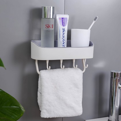 {M'SIA STOCK} Bathroom Rack Wall Mounted Plastic Kitchen Storage Bathroom Shower Storage Shelf Hook Seamless 壁挂式浴室厨房置物架 {M'SIA STOCK} Bathroom Rack Wall Mounted Plastic Kitchen Storage Bathroom Shower Storage Shelf Hook Seamless 壁挂式浴室厨房置物架