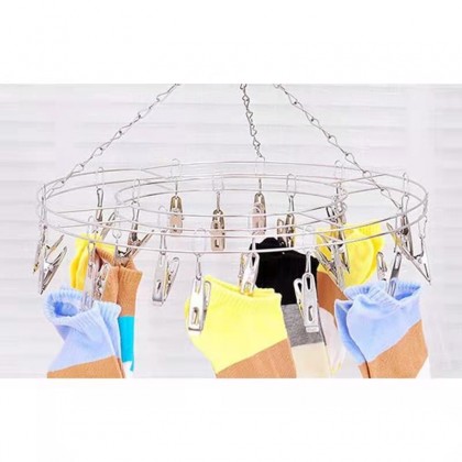 {M'SIA STOCK} 20 Clippers Stainless Steel Multi-functional Large Round Sock & Undergarment Drying Hanger 20夹不锈钢圆形晒袜架 {M'SIA STOCK} 20 Clippers Stainless Steel Multi-functional Large Round Sock & Undergarment Drying Hanger 20夹不锈钢圆形晒袜架