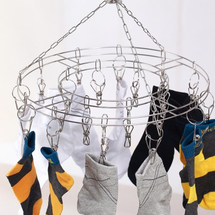 {M'SIA STOCK} Stainless Steel Clothes Drying Hanger Clothesline Hanging 20 Clips Socks Rack 不锈钢圆形线夹袜架晾衣架 {M'SIA STOCK} Stainless Steel Clothes Drying Hanger Clothesline Hanging 20 Clips Socks Rack 不锈钢圆形线夹袜架晾衣架