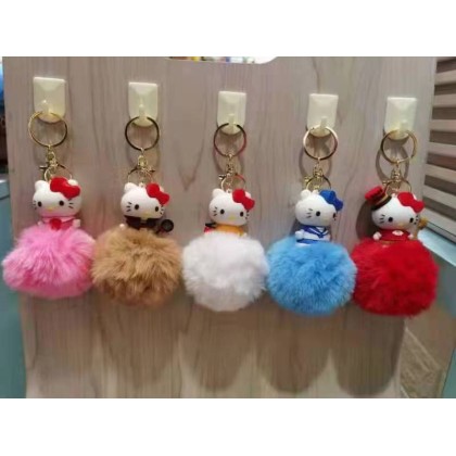 Puffer Ball Hello Kitty Key Chain 毛毛球凯蒂猫钥匙圈 Puffer Ball Hello Kitty Key Chain 毛毛球凯蒂猫钥匙圈