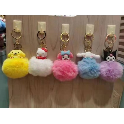 Puffer Ball Sanrio Key Chain   毛毛球三丽鸥钥匙圈
